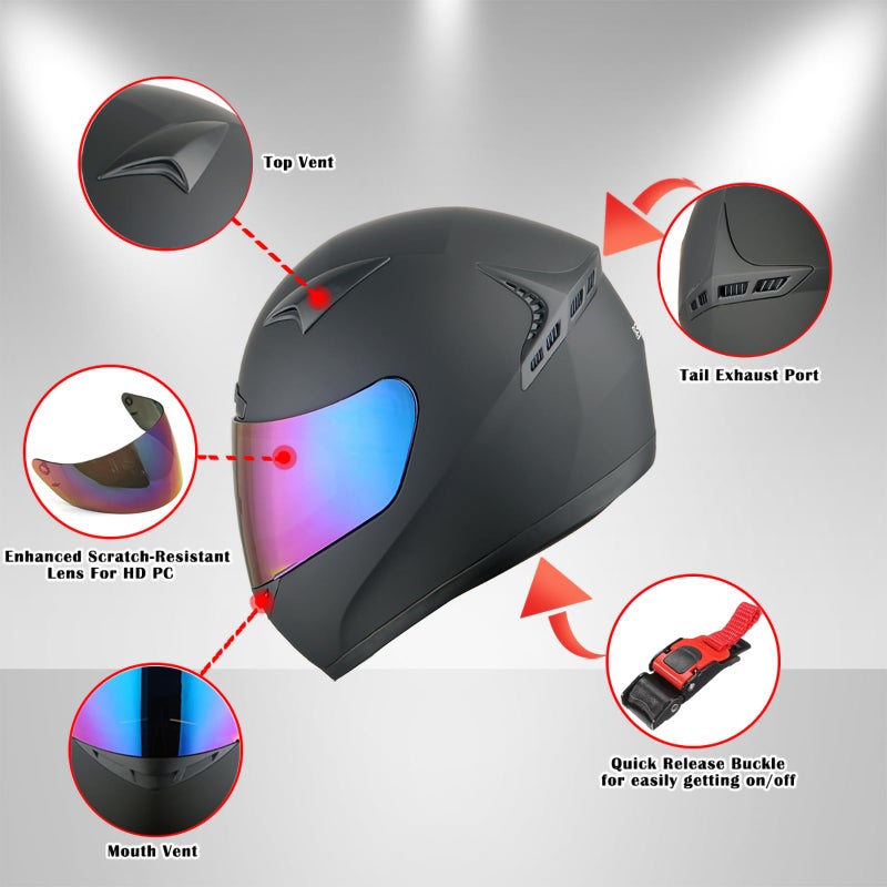 1STORM Motorcycle Bike Full FACE Helmet Booster MATT Black; Size L (59-60 CM) - Image 2